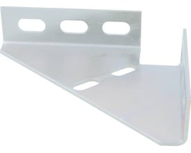 Walraven strut vinkelbeslag 200x200 mm med BUP overfladebehandling og flere monteringshuller, sat på hvid baggrund.