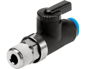 Festo kugleventil QH-QS-6-1/8 med QS push-in konnektor og sort håndtag, egnet til vakuumapplikationer.