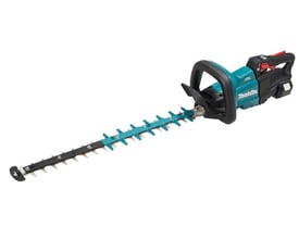 Makita akku hækkeklipper med 600 mm kniv og kulfri motor, vist på hvid baggrund.