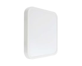 Et kvadratisk V-TAC 18W LED loftlys med hvid ramme og afrundede kanter ses på skrå.