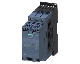 Siemens SIRIUS softstarter størrelse S2, 63A, 30kW, med skrueterminaler og integreret by-pass kontaktor på isoleret baggrund.