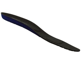EURO-DAN Memory Foam-indlægssål 9940 i str. 44 set fra siden med sort overflade og blå underside.