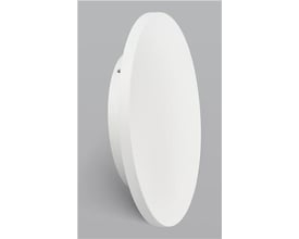 Alba Ø150 væglampe i hvid plast med en diameter på 150mm og en 6W lysstyrke, vist i profil på grå baggrund.