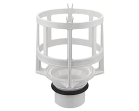 Grohe hvidt ventilsæde til indmad med sort gummiring, klar til reparation af toilet eller VVS-installation.