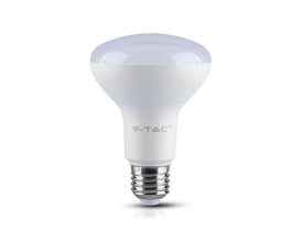 V-TAC LED spotpære R80 med E27 fatning, 10W, 4000K, vist isoleret på hvid baggrund.