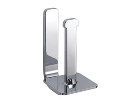 HeFe OUTLINE Extra toiletpapirholder i krom uden toiletpapir, fremhæver dens blanke metaloverflade og slanke design.