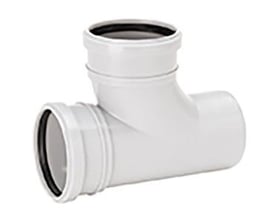 Uponor Decibel grenrør 110mm i hvid mineralfyldt PP, 88,5 graders vinkel, med to muffer.
