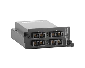 Weidmüller industriel unmanaged switch IE-SWM-SL04-4SCS med fire fiberporte, vist skråt forfra i gråt og sort kabinet.