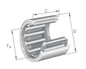 Nåleleje INA HK2520-AS1-B med dimensioner angivet som Fw, C og D, illustreret med ruller og ydre hus.