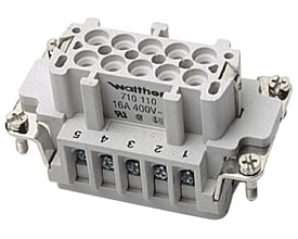 Procon multistik indsats B hun med 10 poler, 16A og 500V, mærket 1-10, fremstillet i grå glasfiberforstærket polyamid med skrueklemmer.