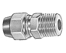 EV Metalværk brystnippel i messing med 10 mm og 3/8" NPT gevind til udkravende rør, vist på hvid baggrund.