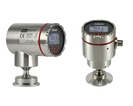 Siemens Pascal CV4 tryktransmitter med 0-4 bar måling, FB Clamp DN38 tilslutning og M12x1 stik, vist fra to vinkler.