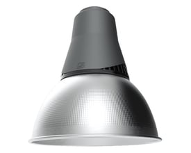 Ansell Lighting Deco HB2 LED pendel i mat grå aluminium med 96W og 11500lm, vist med en reflektor på hvid baggrund.