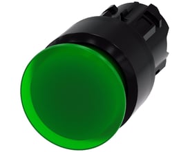 Siemens SIRIUS ACT paddetrykknap, grøn med lys, 22mm monteringsdiameter og 30mm svampediameter i ru plast.