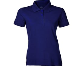 Mascot dame poloshirt i marineblå med 3 knapper og korte ærmer, lavet af 95% bomuld og 5% elastan.