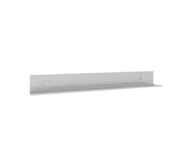 Svedbergs hylde i mat aluminium, 650 × 75 × 75 mm, med lang hyldeplade og opret bagkant.