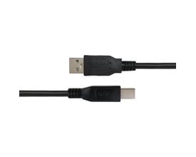 Sort Deltaco USB-B 2.0-kabel til printere, 1 meter, med USB-A- og USB-B-stik vist tæt på.