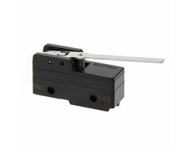 Omron Z-15GW basiskontakt med hængselhåndtag, SPDT, 15A og loddeterminaler, mærket med specifikationer og logo.