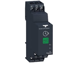 Schneider Electric multifunktionstimer RENF22RQM4W med NFC-teknologi, 2 CO kontakter og 8A belastningsevne.