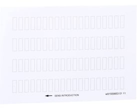 Schneider Electric skilteplade ZBY4100, klar med præ-tegnede rektangulære felter til mærkning og pil med teksten 'SENS INTRODUCTION'.