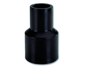 Sort Eurostandard stuk-el reduktion 50x32 mm PN16 SDR11 med trin mellem de to rørtilslutninger, set skråt ovenfra.