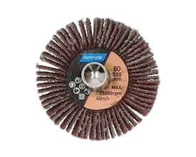 Norton Metal R207PLUS P80 slibevift med brune slibelameller, set forfra; diameteren er 30 mm.