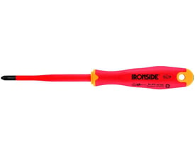 Ironside Slim VDE-skruetrækker PZ2 med 100 mm klinge og rødt skaft med gule detaljer, set fra siden.