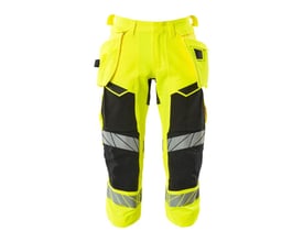 Mascot Hi-Vis gul/sort knickers med hængelommer i str. C58, med reflekterende detaljer og ergonomisk design.