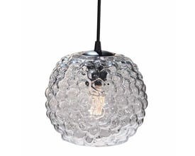 Grape klar glaspendel fra Halo Design med E27 fatning og en diameter på 20 cm, vist på hvid baggrund.