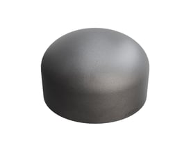 Detaljebillede af Indura svejse slutmuffe ST35.8, viser den glatte overflade og formen på det runde stål fitting.