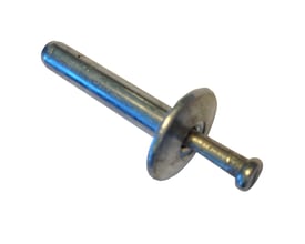 Fischer slagnitte i aluminium, 4,8 x 30 mm, viser den flade skive og nittens krop på hvid baggrund.