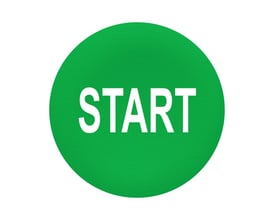 Schneider Electric løs grøn trykflade med hvidt "START" tekst, designet til Ø30 mm flush trykknaphoveder.