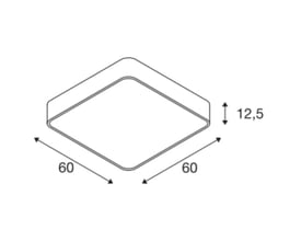 Teknisk tegning af SLV MEDO 60 SQUARE LED loftlampe, viser dimensioner på 60x60 cm og 12,5 cm højde.
