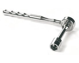 Helmuth A. Jensen rustfri skraldenøgle med 3/8" firkant, 212 mm lang og fremstillet i rustfrit stål med tydeligt synligt udskifteligt topnøglehoved.