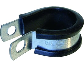Gummiklamme med EPDM kantbånd, 13mm båndbredde og 6,5mm huldiameter i galvaniseret stål.