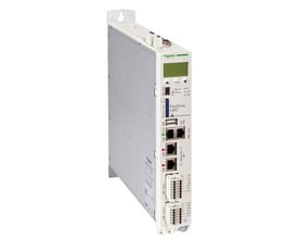 Schneider Electric LMC216CAA10000 motion controller, enheden viser tilslutningsmuligheder og et lille display.