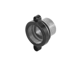 Weidmüller gennemføringshus til industristik med sort flange, synligt indvendigt gevind og cylindrisk metalhus.