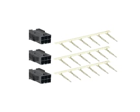 Schneider Electric motorstik kit til BCH2 motorer med 40mm, 60mm og 80mm størrelser. Indeholder tre sorte stik og flere metalterminaler på hvid baggrund.