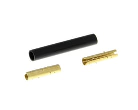 Omron E39-F10 stik til E32 optisk fiberkabel, består af et sort plastrør og to messing stik.