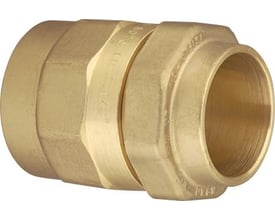 Isiflo gevindovergang i messing med kompressionskobling og muffe, 50 mm x 1¼" til koldtvand og gasinstallationer.