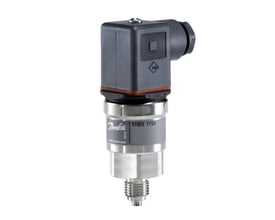 Danfoss MBS 1700 tryktransmitter, 0-10 bar, med 1/4" tilslutning og mærkeplade tydeligt synlig.