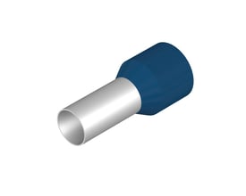 Enkelt Weidmüller isoleret terminalrør i blå farve og 16mm² størrelse, fremstillet af polypropylen og kobber.