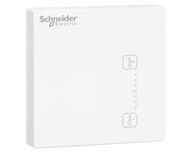 Lauritz Knudsen SpaceLogic KNX Air Quality multi-sensor til overflademontering, hvid plast med ikoner for temperaturkontrol.