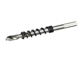 Ironside HSS-centerbor til HM hulsave med sølvfarvet bor, sort spiral og 6-kantet skaft, 6,35 x 98 mm.