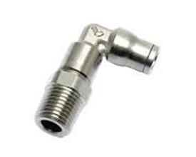 Legris vridbar vinkel fra Parker Hannifin, Ø4 x 1/8" KRG 3629, lavet af FDA kemisk forniklet messing med forlænget BSPT gevind.