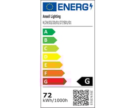 Energimærke G for Ansell Lighting K-Cell LED bånd, 72 kWh/1000h, EU energiskala A-G.
