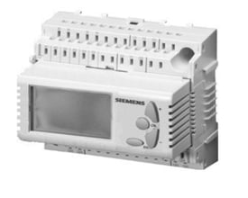Siemens RLU202 universal regulator med én reguleringssløjfe og to relæudgange, med tydelig skærm og betjeningsknapper.