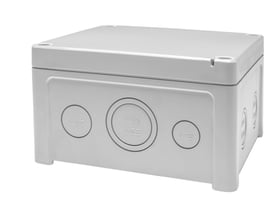 Fibox Tempo TPCM131308 kasse med gråt låg og mærkning for M20, M25, M32 kabelføringer.