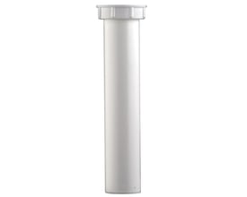 Unico hvidt tilslutningsrør i PP med 1 1/2" gevind og 40mm rørdimension, 115mm langt. Et enkelt rør vist isoleret.