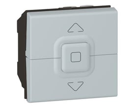 Legrand Mosaic markise trykstyring 2M i aluminium med op- og nedpile samt stopknap på fronten.